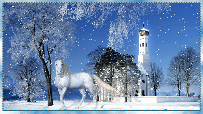 Зимний пейзаж с лошадью - Зима в картинках, gif скачать бесплатно