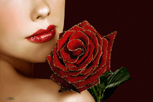 Девушка с розой - Открытки с розами, gif скачать бесплатно