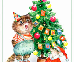 Мышка и кот у новогодней ёлки - C Новым годом 2023 картинки