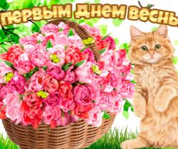 В первый день весны, корзина цветов - 1 Марта – День кошек