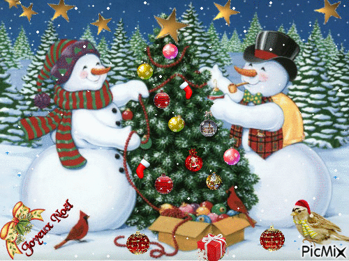 Новогодние снеговики с елкой - Новогодние, gif скачать бесплатно