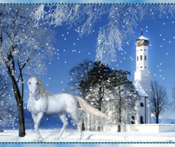 Зимний пейзаж с лошадью - Зима в картинках