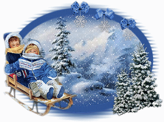 Дети зимой на санках - Зима в картинках, gif скачать бесплатно