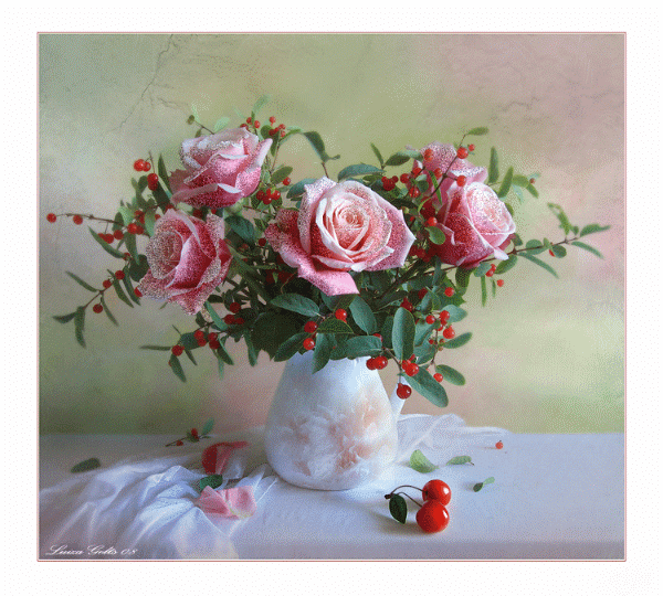 Розы в вазе - Открытки с розами, gif скачать бесплатно