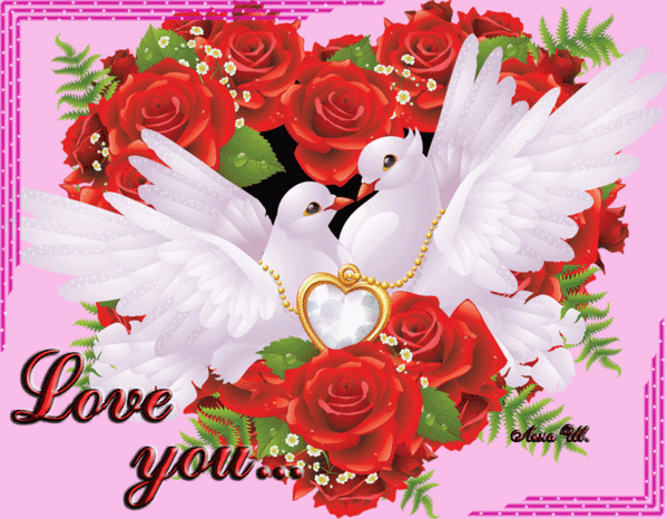 Валентинка с голубями - День Святого Валентина 14 февраля, gif скачать бесплатно